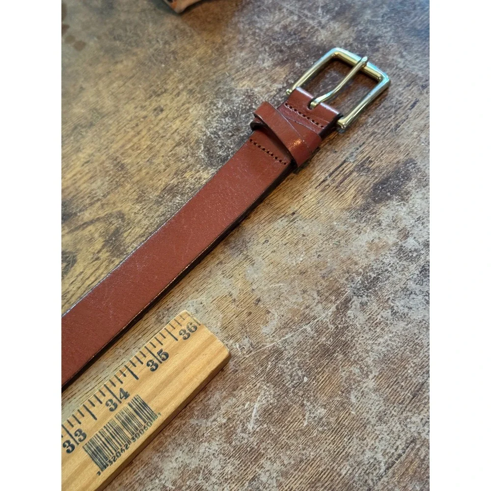 J.Crew Leather Belt M/L Brown Gold Buckle Genuine Leather Classic Preppy